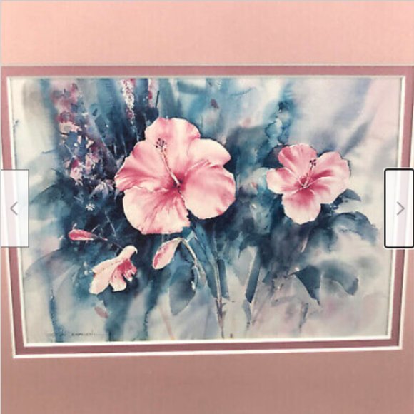 Vtg 13x11 Framed Matted Art Print Pink Floral Wall Picture Huibert Van Drimmelen - Picture 1 of 5